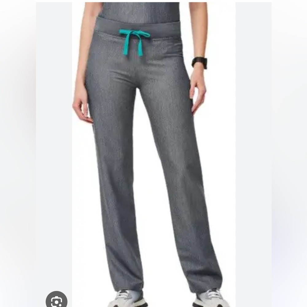 Figs Gray Straight Leg Pants with Teal Drawstring